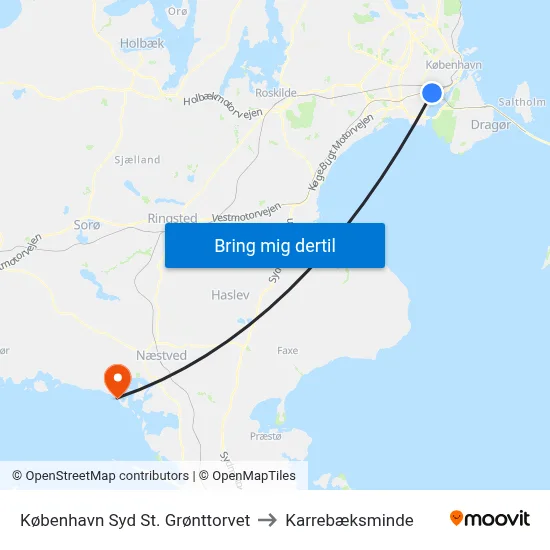 København Syd St. Grønttorvet to Karrebæksminde map