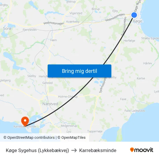 Køge Sygehus (Lykkebækvej) to Karrebæksminde map