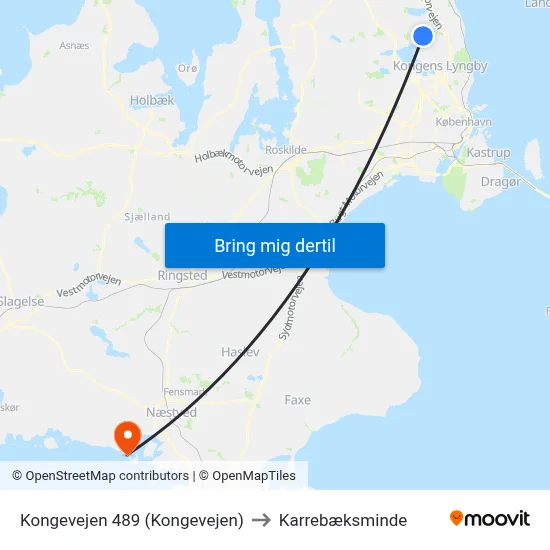 Kongevejen 489 (Kongevejen) to Karrebæksminde map