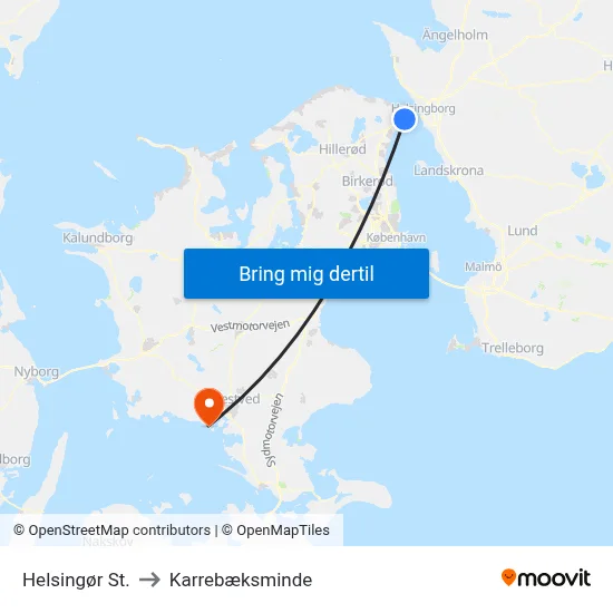 Helsingør St. to Karrebæksminde map