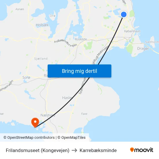 Frilandsmuseet (Kongevejen) to Karrebæksminde map