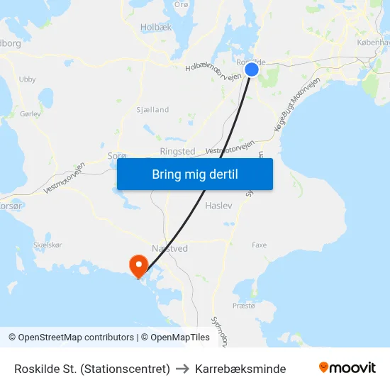 Roskilde St. (Stationscentret) to Karrebæksminde map