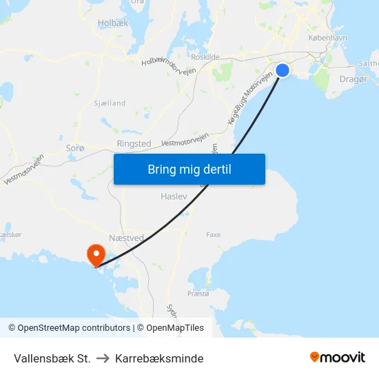 Vallensbæk St. to Karrebæksminde map