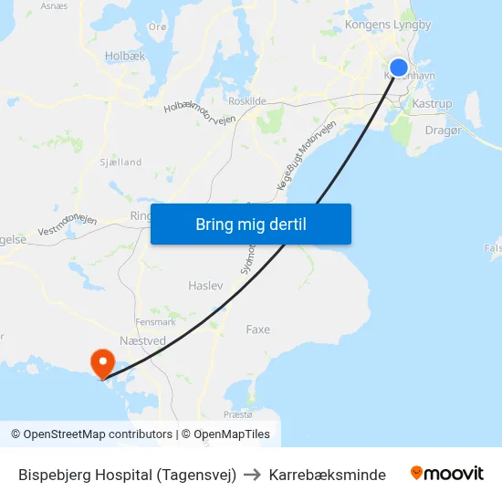 Bispebjerg Hospital (Tagensvej) to Karrebæksminde map