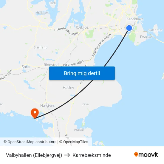 Valbyhallen (Ellebjergvej) to Karrebæksminde map