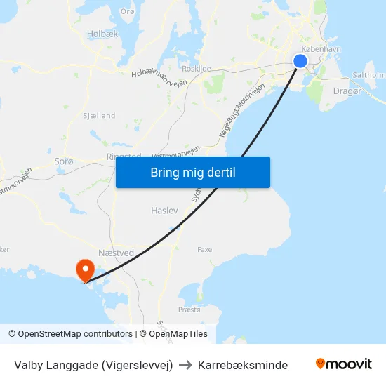 Valby Langgade (Vigerslevvej) to Karrebæksminde map