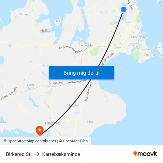 Birkerød St. to Karrebæksminde map