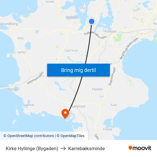 Kirke Hyllinge (Bygaden) to Karrebæksminde map