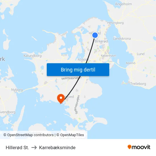 Hillerød St. to Karrebæksminde map