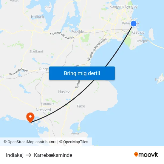 Indiakaj to Karrebæksminde map