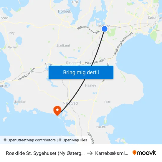 Roskilde St. Sygehuset (Ny Østergade) to Karrebæksminde map