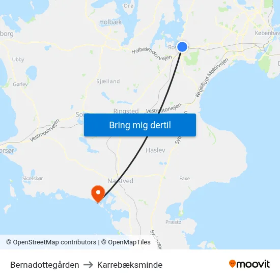 Bernadottegården to Karrebæksminde map