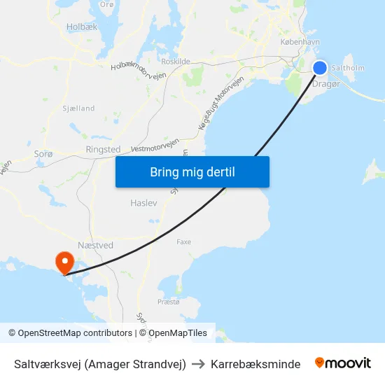 Saltværksvej (Amager Strandvej) to Karrebæksminde map