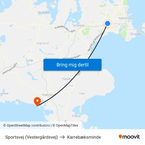 Sportsvej (Vestergårdsvej) to Karrebæksminde map