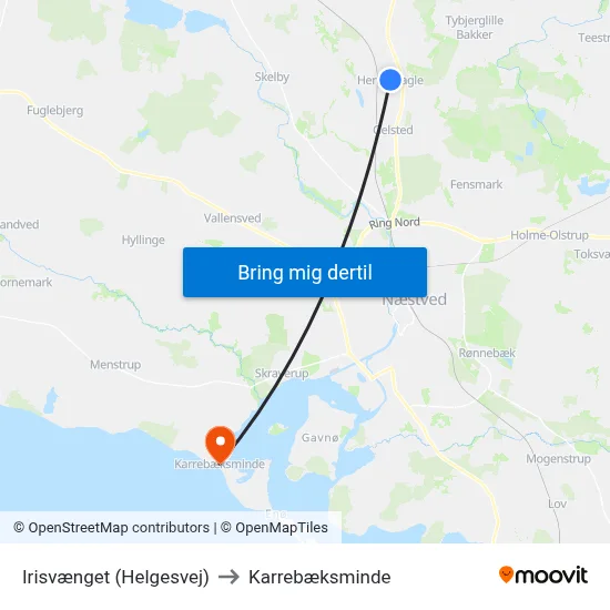 Irisvænget (Helgesvej) to Karrebæksminde map