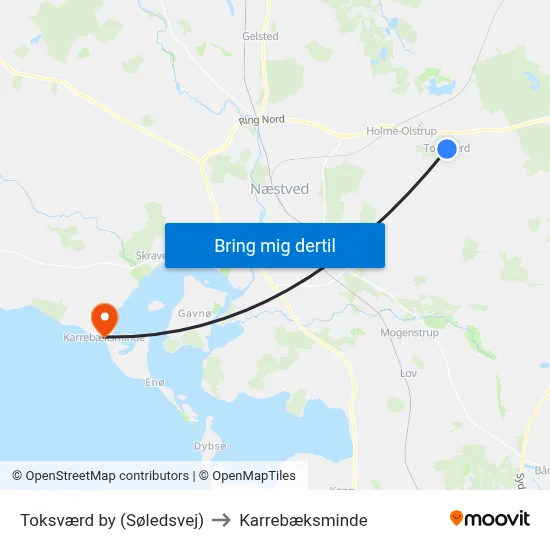 Toksværd by (Søledsvej) to Karrebæksminde map