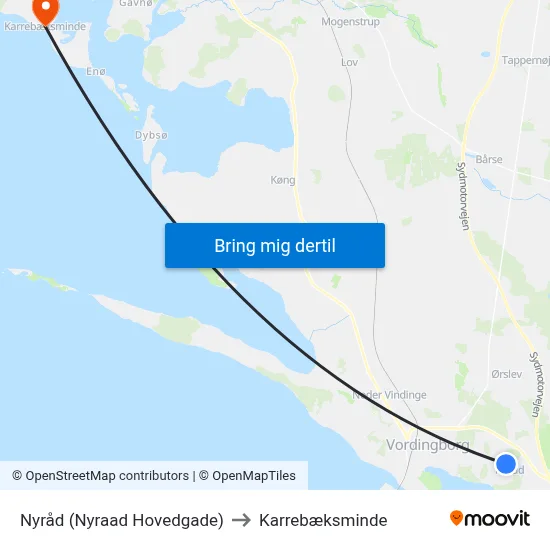 Nyråd (Nyraad Hovedgade) to Karrebæksminde map
