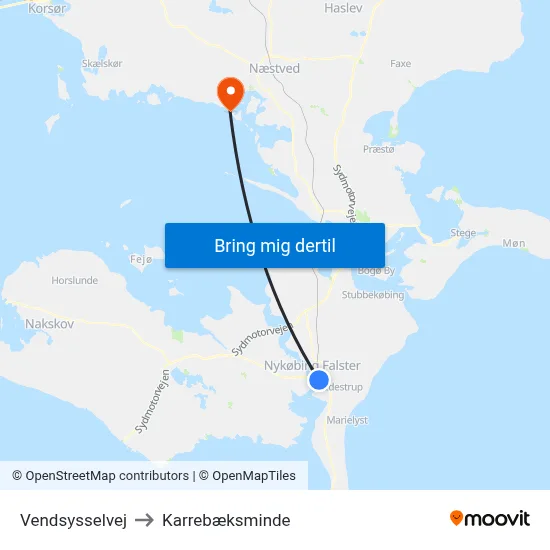 Vendsysselvej to Karrebæksminde map