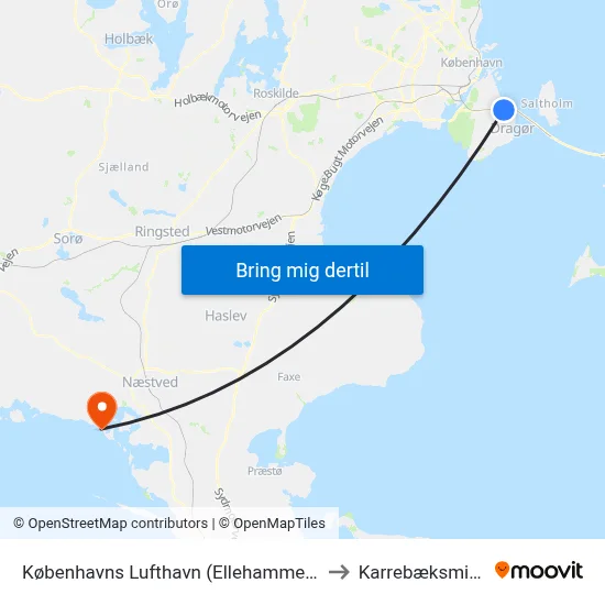 Københavns Lufthavn (Ellehammersvej) to Karrebæksminde map