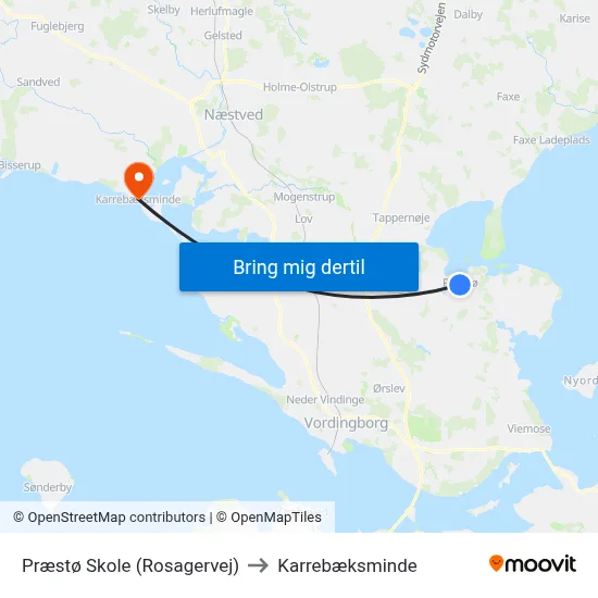 Præstø Skole (Rosagervej) to Karrebæksminde map