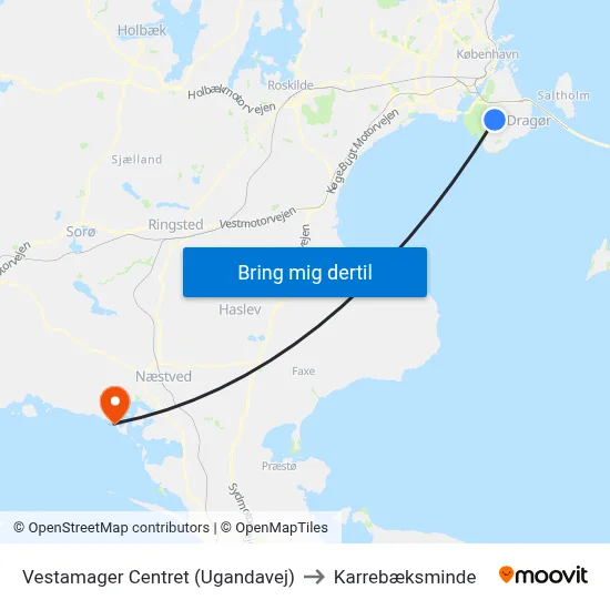 Vestamager Centret (Ugandavej) to Karrebæksminde map