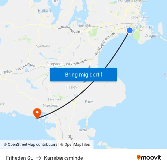 Friheden St. to Karrebæksminde map