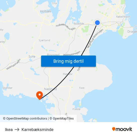 Ikea to Karrebæksminde map