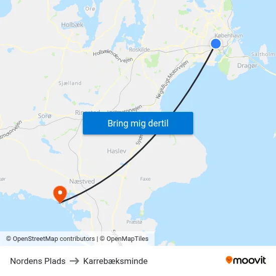 Nordens Plads to Karrebæksminde map