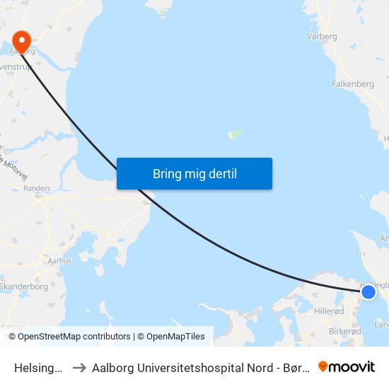 Helsingør St. to Aalborg Universitetshospital Nord - Børnemodtagelse map