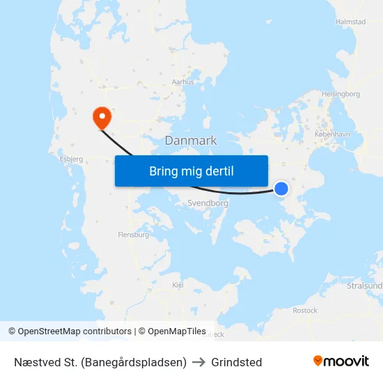 Næstved St. (Banegårdspladsen) to Grindsted map