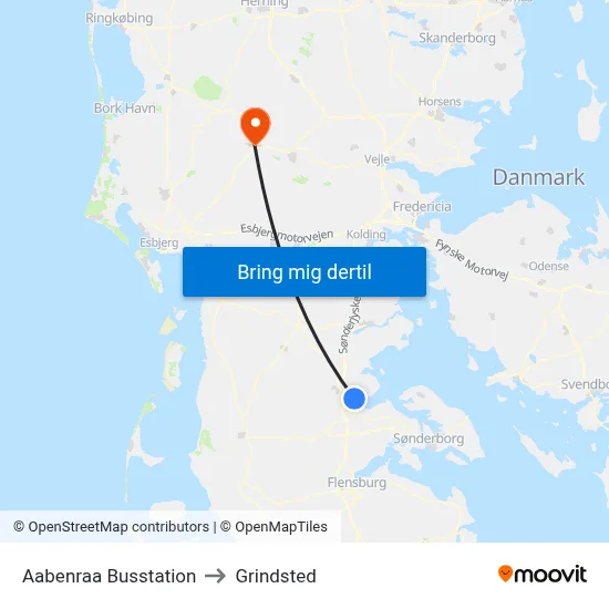 Aabenraa Busstation to Grindsted map