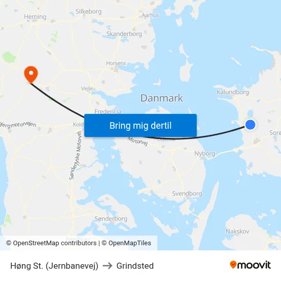 Høng St. (Jernbanevej) to Grindsted map