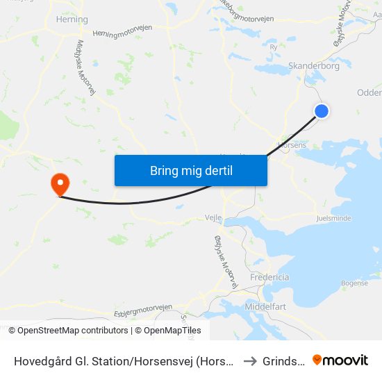 Hovedgård Gl. Station/Horsensvej (Horsens Kom) to Grindsted map