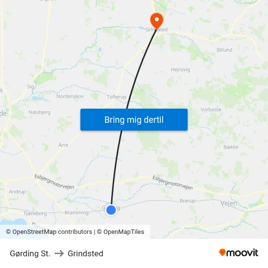 Gørding St. to Grindsted map