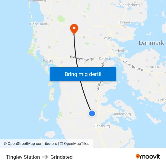 Tinglev Station to Grindsted map