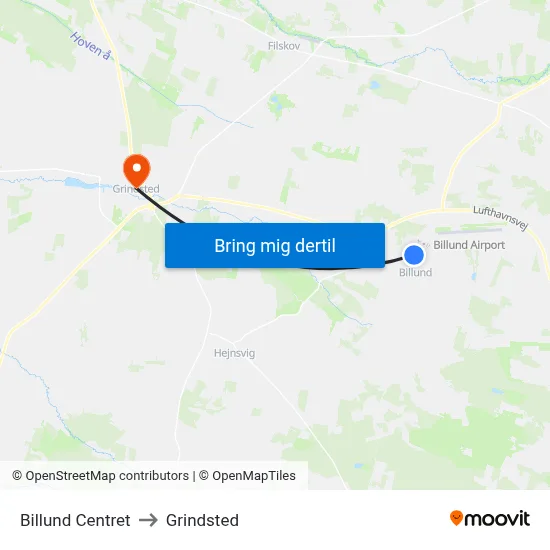 Billund Centret to Grindsted map