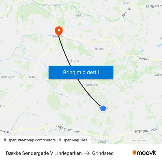 Bække Søndergade V Lindeparken to Grindsted map