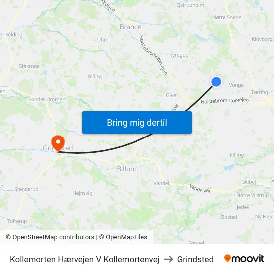 Kollemorten Hærvejen V Kollemortenvej to Grindsted map