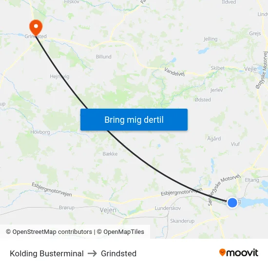 Kolding Busterminal to Grindsted map