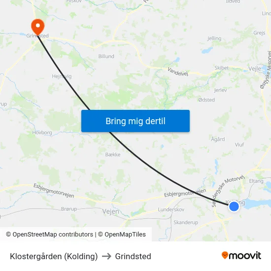 Klostergården (Kolding) to Grindsted map