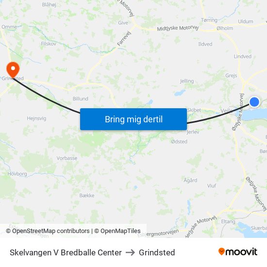 Skelvangen V Bredballe Center to Grindsted map