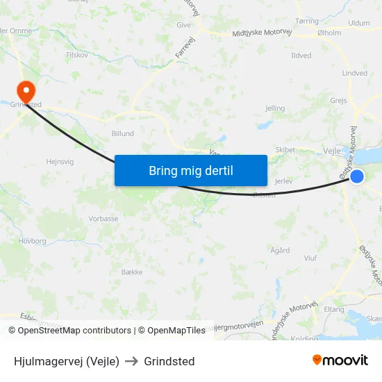 Hjulmagervej (Vejle) to Grindsted map