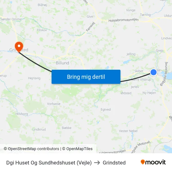 Dgi Huset Og Sundhedshuset (Vejle) to Grindsted map