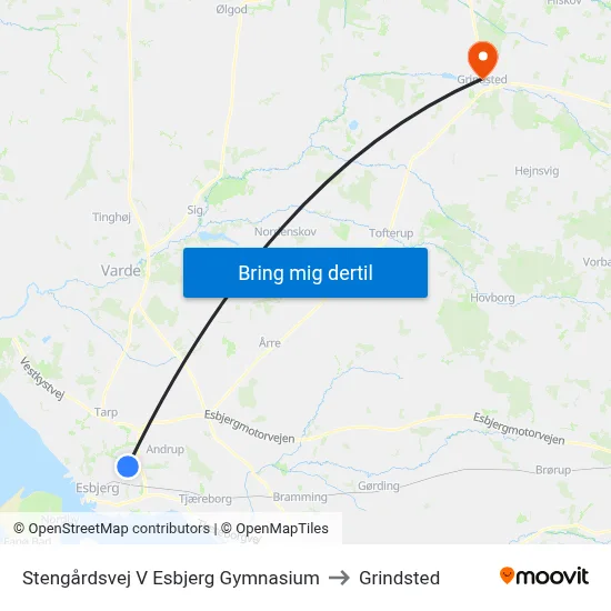 Stengårdsvej V Esbjerg Gymnasium to Grindsted map