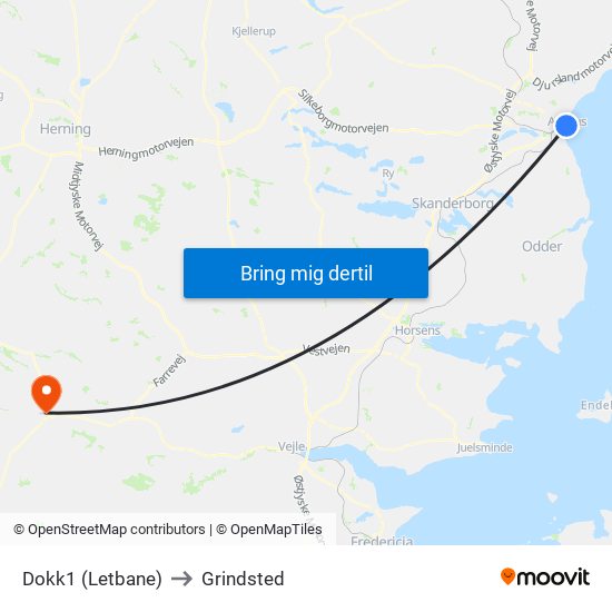 Dokk1 (Letbane) to Grindsted map