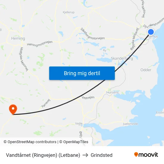 Vandtårnet (Ringvejen) (Letbane) to Grindsted map