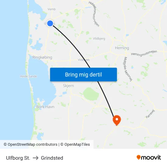 Ulfborg St. to Grindsted map
