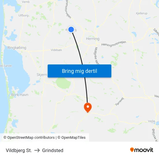 Vildbjerg St. to Grindsted map