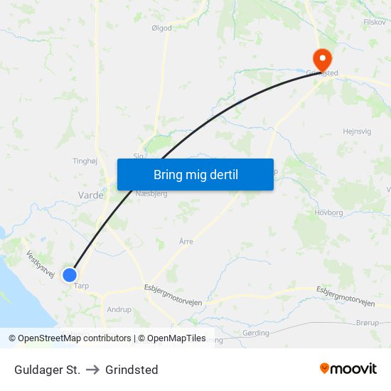 Guldager St. to Grindsted map