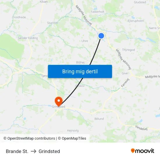 Brande St. to Grindsted map